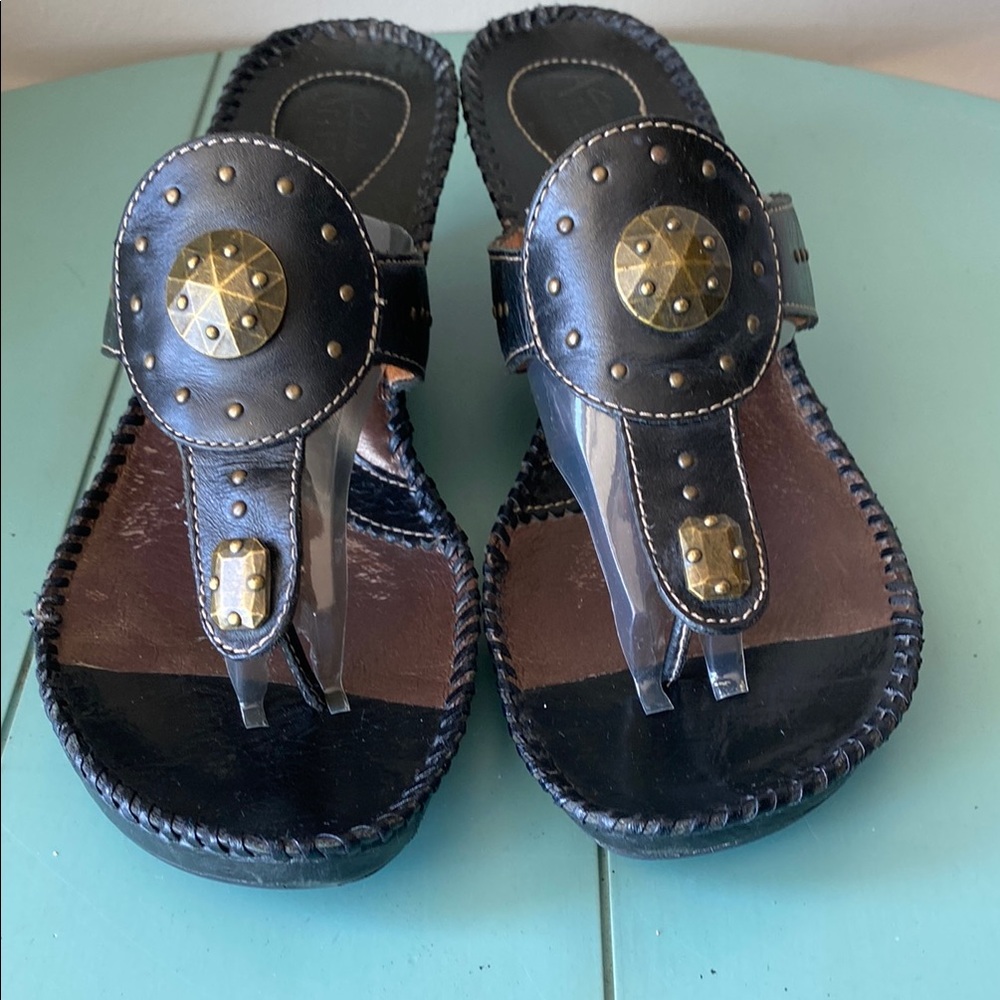 Clarks Artisan Black Leather and Gold Studded Sandals